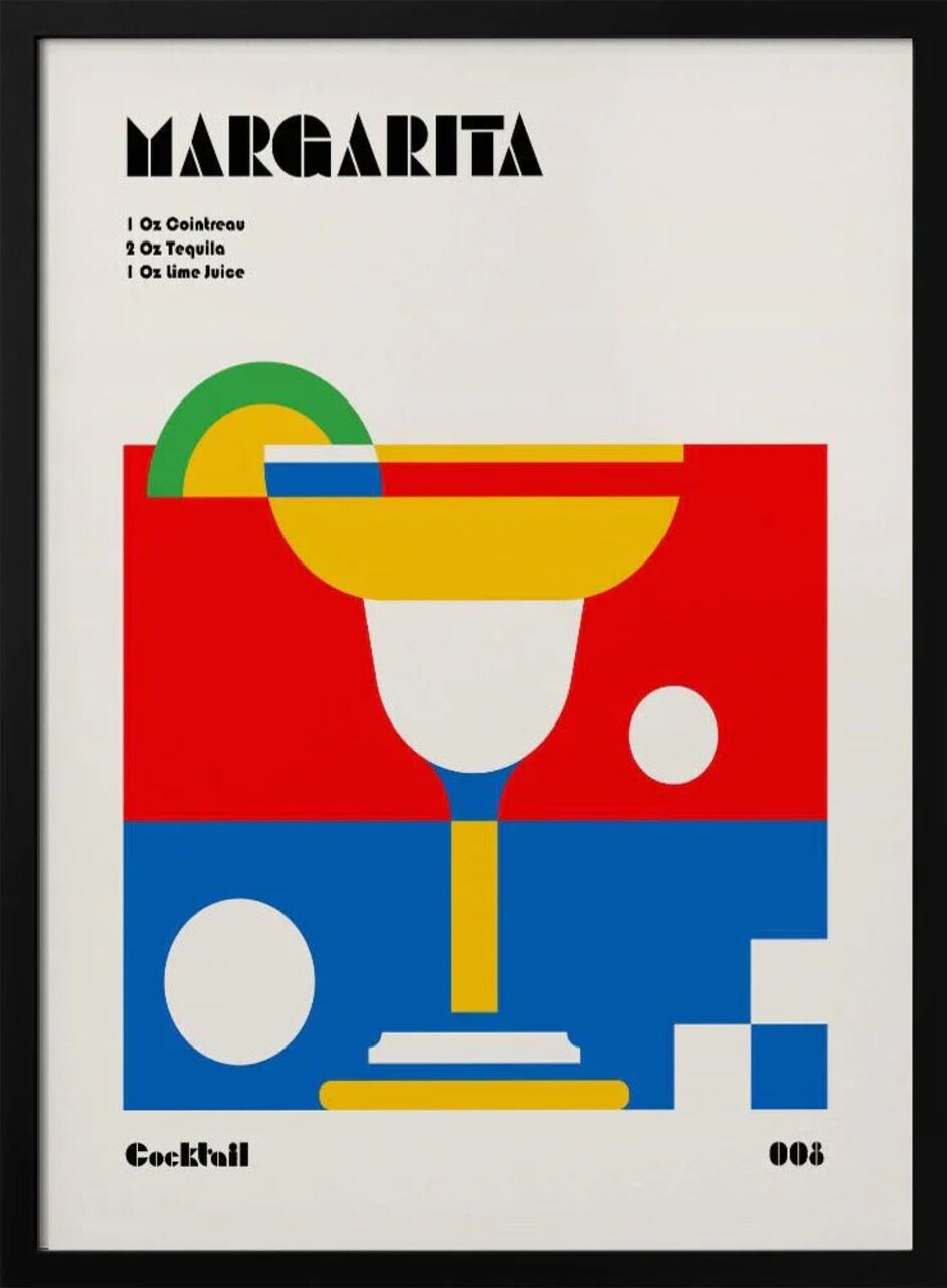 Margarita Bauhaus Cocktail Art - Framed 24x36 Retro Wall Decor for Home or Office